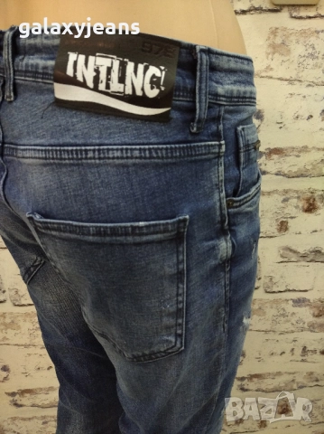 Intelligence- дънки слим, надрани, избелени, опушени, плътен деним с еластан, снимка 2 - Дънки - 51962591