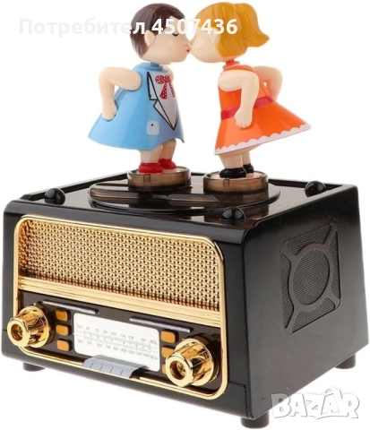 Ретро механична музикална кутия радио форма с целуваща се двойка и кутия за бижута, снимка 2 - Декорация за дома - 52747549