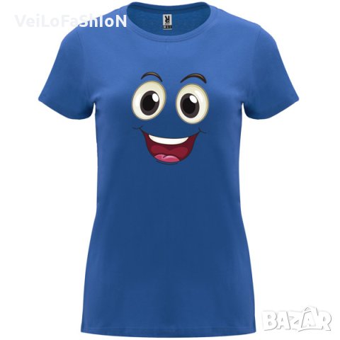 Нова дамска забавна тениска Smiling Face (Усмихнато лице) в син цвят, снимка 1 - Тениски - 44065381