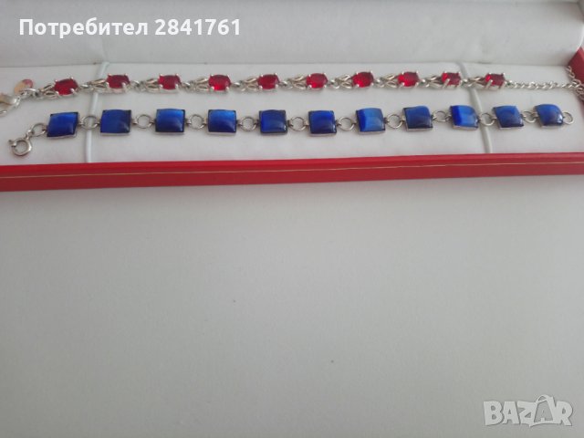 Сребърна гривна с червени цирконии, снимка 5 - Гривни - 37476500