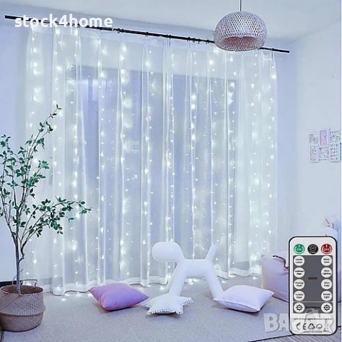 Магически светеща коледна завеса 3х3 метра с дистанционно управление, снимка 7 - Декорация за дома - 52573807