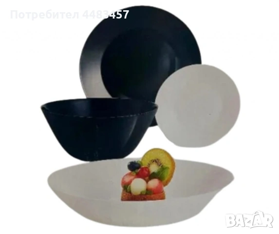 Нов Сервиз Luminarc черно-бял 19 части, снимка 3 - Сервизи - 53457289