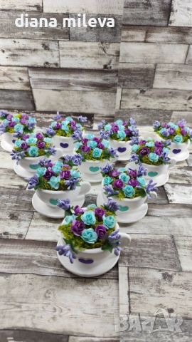 Сладурски Чашки с нежни цветлета в тюркоаз и лилаво!!, снимка 9 - Декорация за дома - 53240250