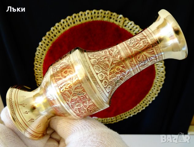 Бронзова ваза Британска Индия 12 см.,клетъчен емайл,маркирана. , снимка 2 - Вази - 38673279