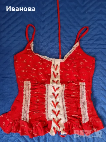 Червен потник с къдри, снимка 3 - Корсети, бюстиета, топове - 50244840