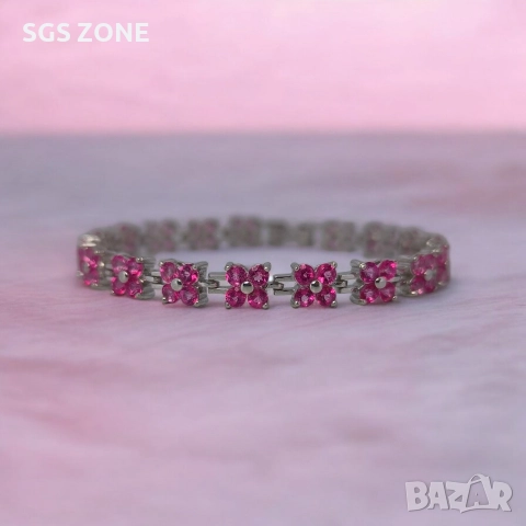 сребърна гривна с естествен розов топаз, снимка 6 - Гривни - 52689412