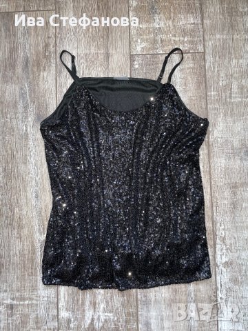 Черен нов еластичен парти коктейлен официален топ потник черни пайети, снимка 11 - Корсети, бюстиета, топове - 43057578