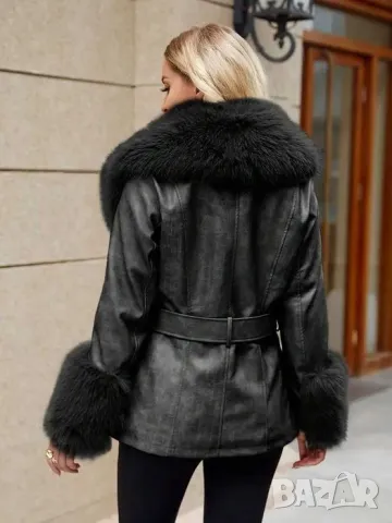 Елегантно дамско яке от изкуствена кожа с яка , снимка 2 - Якета - 49340791