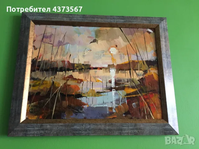 картина „ Залез край морето“ , техника маслени бои/платно, снимка 2 - Картини - 49299737