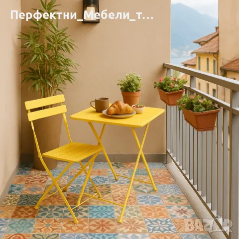 Цветен сгъваем комплект-маса със столове- за тераса син,жълт,червен цвят-маса с 2 стола, снимка 3 - Градински мебели, декорация  - 50343445