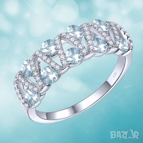 Дамски пръстен с аквамарини, снимка 4 - Пръстени - 39052956