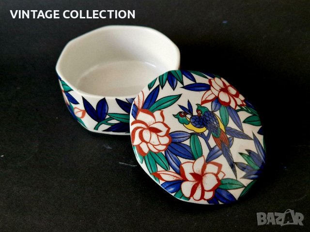 Kутия за бижута порцеланова с цветя и птици многоъгълна, снимка 3 - Антикварни и старинни предмети - 39749248