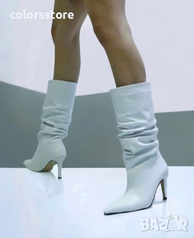 Ботуши на ток - бяла кожа - BR950