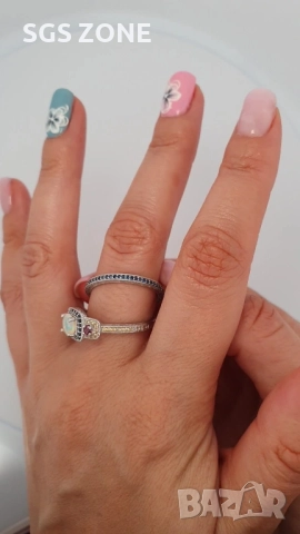 СРЕБЪРЕН ДВОЕН ПРЪСТЕН С ЦЕНТРАЛЕН ОПАЛ И САПФИРИ. , снимка 8 - Пръстени - 52402004