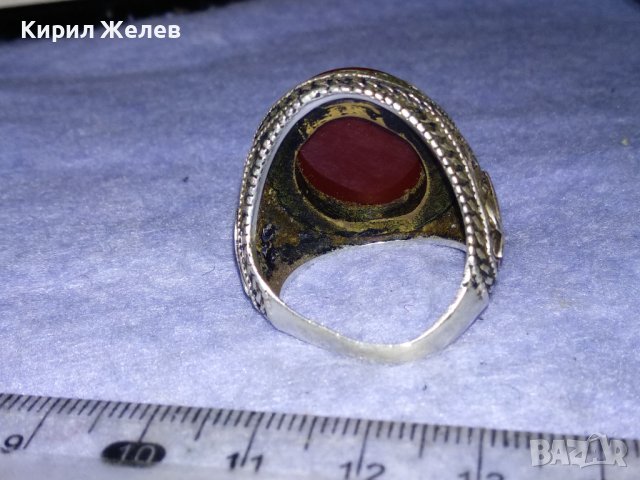 ОГРОМЕН СТАР ТУРСКИ СРЕБЪРЕН СКЪПОЦЕНЕН РЕТРО ПРЪСТЕН СРЕБРО 925 с ПОЛИРАН КАРНЕОЛ в ПОЗЛАТА 30747, снимка 9 - Антикварни и старинни предмети - 40575365