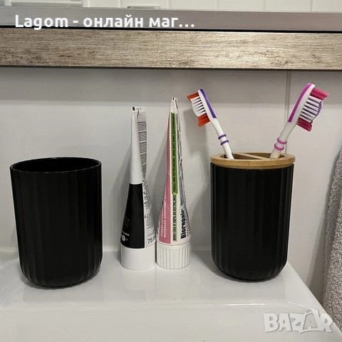 Комплект аксесоари за баня – 6 елемента с бамбукови детайли, Ruhhy 24636, черен цвят, снимка 12 - Органайзери - 52549616