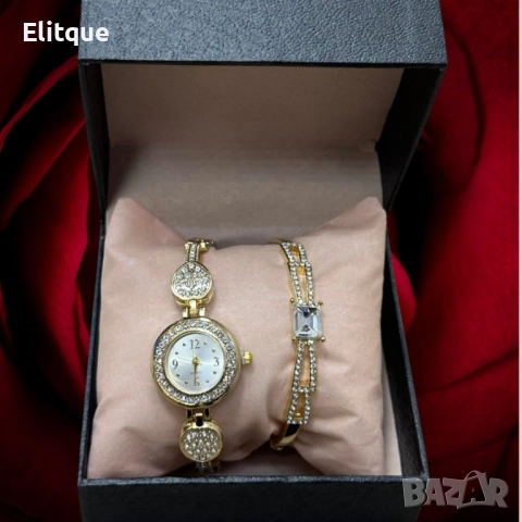 Красив подаръчен комплект часовник с гривна в нежен дизайн с камъни цирконии Gift5