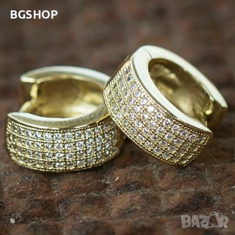 Bling Bling обеци халки с 4 реда камъни - Gold, снимка 1 - Обеци - 37705215