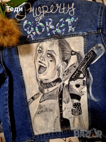 Дамско яке уникат размер Л .Ръпна  рисунка единствен брой., снимка 2 - Якета - 52802670