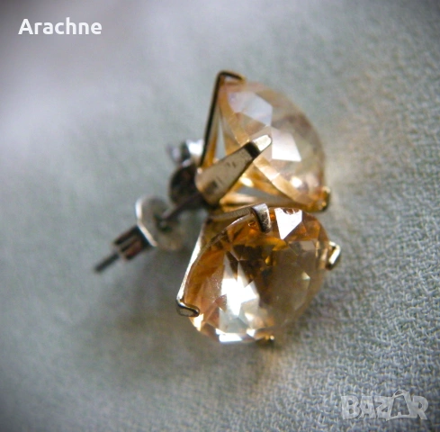 Обици с големи цитрини, сребро и позлата, снимка 2 - Обеци - 30372113