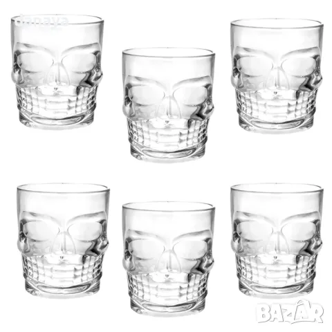 5585 Комплект от 6 броя стъклени чаши Череп, 290 мл