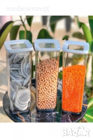 Буркани за съхранение пластмаса 3 броя, снимка 2 - Буркани, бутилки и капачки - 37372072