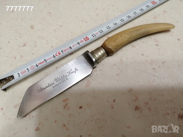 Старо ножче с дръжка от еленов рог, снимка 3 - Антикварни и старинни предмети - 27855581