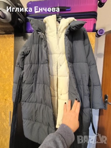 Дамско зимно яке с контрастна качулка, снимка 2 - Якета - 52373421