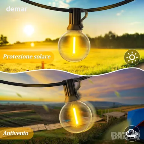 Warlisou външни фестонни светлини, 15 метра, нечупливи LED крушки, дистанционно, снимка 6 - Лед осветление - 49673281