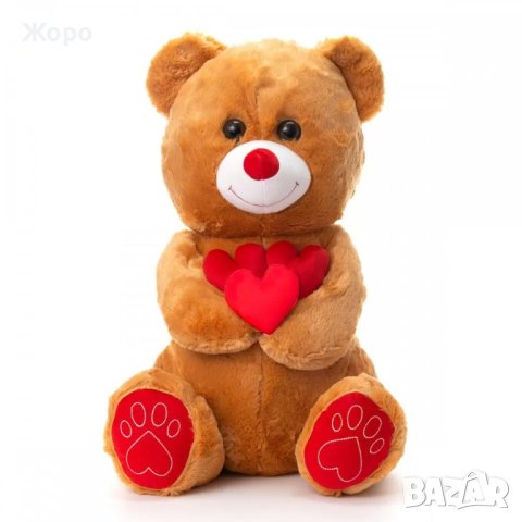 Плюшено кафяво мече с три сърца 65cm-46088