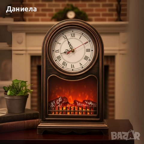 Винтидж настолен часовник с LED камина – уют и стил в едно, снимка 2 - Други стоки за дома - 51924306