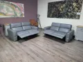 Сив кожен комплект дивани две двойки с електрически релакс механизъм, снимка 11