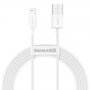 Кабел USB към Lightning 2m 2.4A Baseus CALYS-C02 QC Бял Cable USB to Lightning