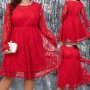 Красива елегантна макси еластична дантелена рокля с фина подплата в червено, снимка 1 - Рокли - 43575446