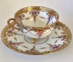 Dresden Germany  Circa 1884  Wolfsohn  Tea Cup & Saucer, Footed, Richly Gilded , снимка 1