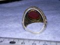 ОГРОМЕН СТАР ТУРСКИ СРЕБЪРЕН СКЪПОЦЕНЕН РЕТРО ПРЪСТЕН СРЕБРО 925 с ПОЛИРАН КАРНЕОЛ в ПОЗЛАТА 30747, снимка 9