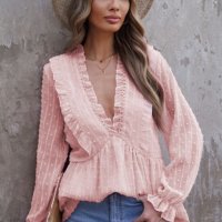 Дамска елегантна блуза в розово, снимка 2 - Блузи с дълъг ръкав и пуловери - 39448430
