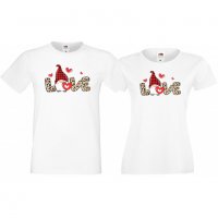 Комплект тениски за влюбени Love Gnome в леопардово, снимка 2 - Тениски - 33012628