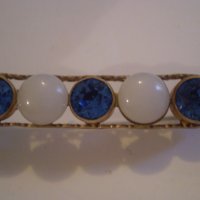 Стара Дамска Брошка МЕСИНГ стъкло е син кристал, снимка 1 - Антикварни и старинни предмети - 35094144