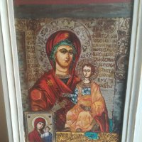 Икона. Картина на платно. Маслени бои. Дева Мария и Младенеца. Богородица. Исус Христос. Vintage, снимка 2 - Антикварни и старинни предмети - 37915639