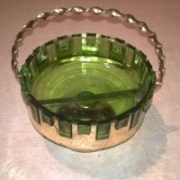 АНТИКА-бонбониера-зелено стъкло/мед месинг-18х18см, снимка 6 - Антикварни и старинни предмети - 26705978