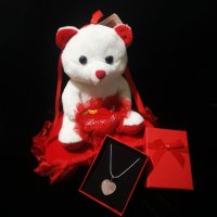 Комплект Колие + Плюшено мече + Кутийка Подарък за жена за Свети Валентин, снимка 2 - Романтични подаръци - 44110287