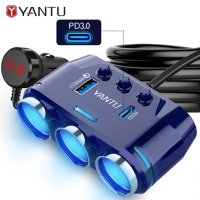 АВТО РАЗКЛОНИТЕЛ YANTU B39-C, 3 ГНЕЗДА ВОЛТМЕТЪР, USB, USB TYPE-C, снимка 1 - Аксесоари и консумативи - 44067582