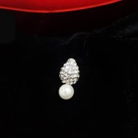 Нови официални блестящи обеци с камъчета и перла, снимка 4 - Обеци - 43794780