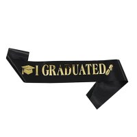 Абитуриентски шал: I Graduated - Black / Yellow, снимка 1 - Шалове - 44070076