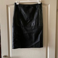 Нова елегантна кожена черна  пола под коляното миди midi дължина размер XL ХЛ, снимка 1 - Поли - 43296049