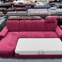 Червен диван от плат с лежанка ф-я сън,фотьойл, табуретка "ZE-EM09003", снимка 9 - Дивани и мека мебел - 39971489