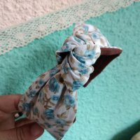 Комплект диадема и обеци Ръчна изработка Диадема с възел Синьо Бяло , снимка 4 - Аксесоари за коса - 28881871