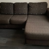 Ъглов диван с лежанка и табуретка в кафяво , снимка 5 - Дивани и мека мебел - 43391072