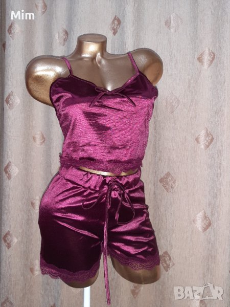  M  К-т сатенени шорти с бюстие в цвят бордо , снимка 1